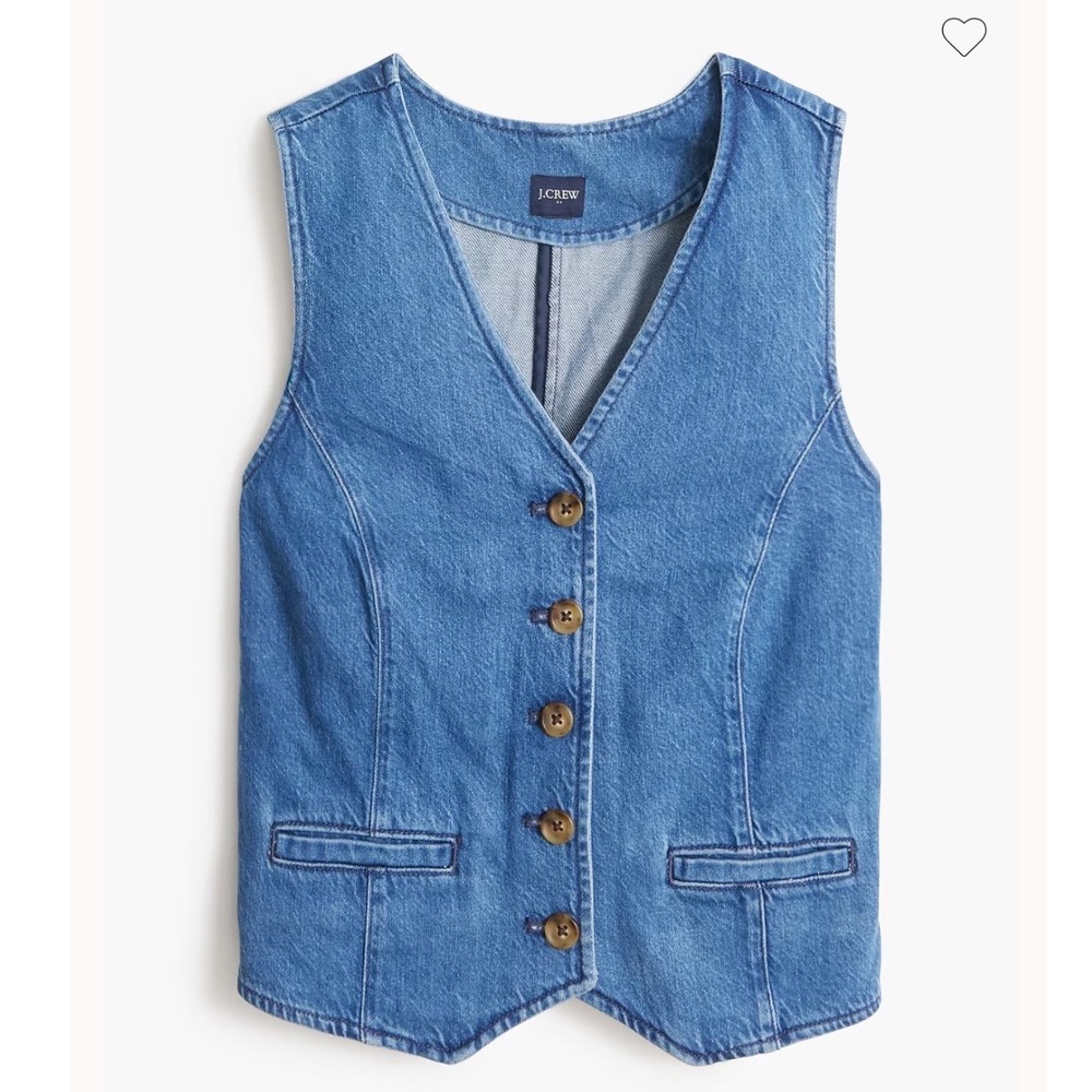 NWT J.Crew Denim Vest Womens size 6 Blue Cotton Lyocell V-Neck Button Front